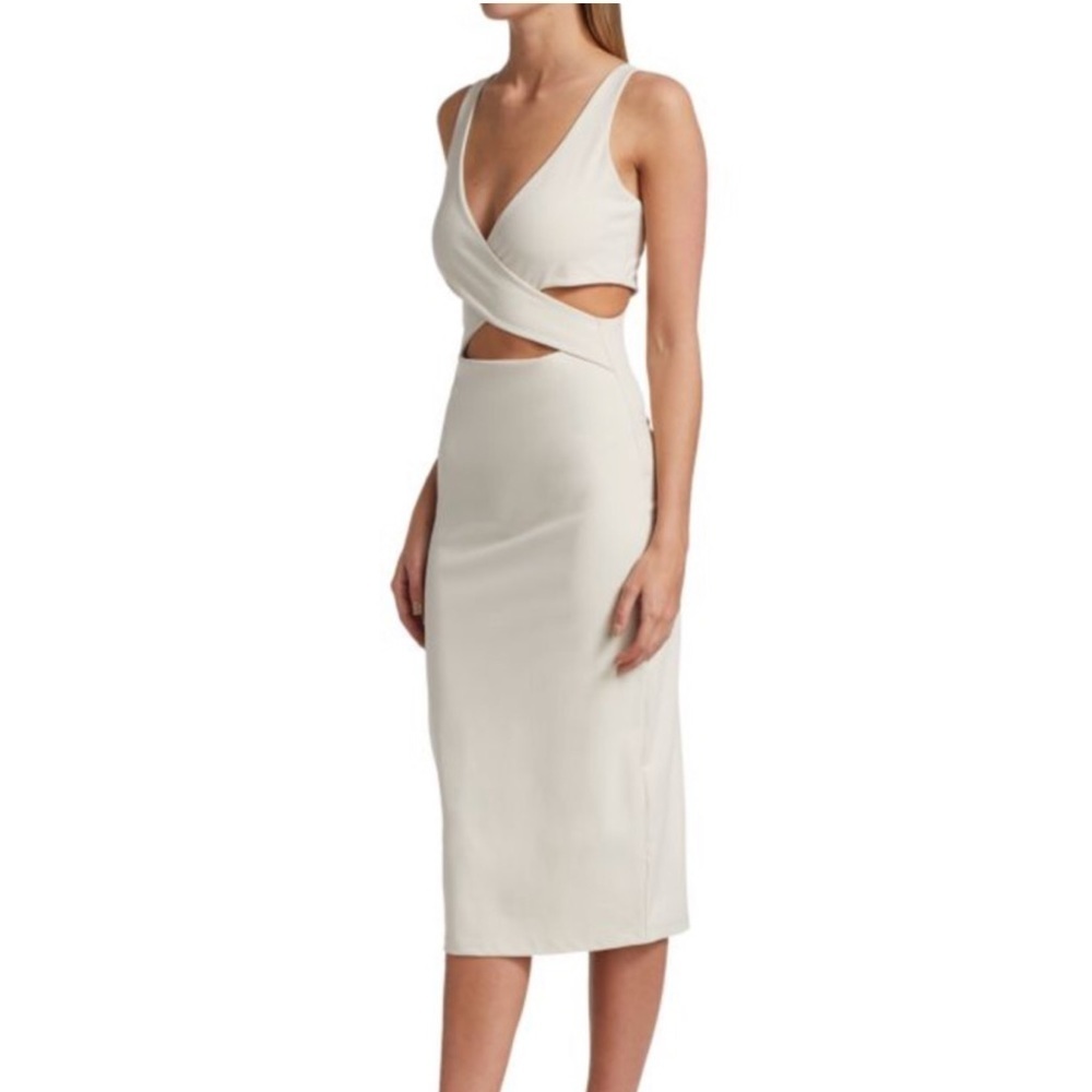 Susana Monaco Crossover Cutout Body-Con Midi Dress in Sugar Size L nwt
